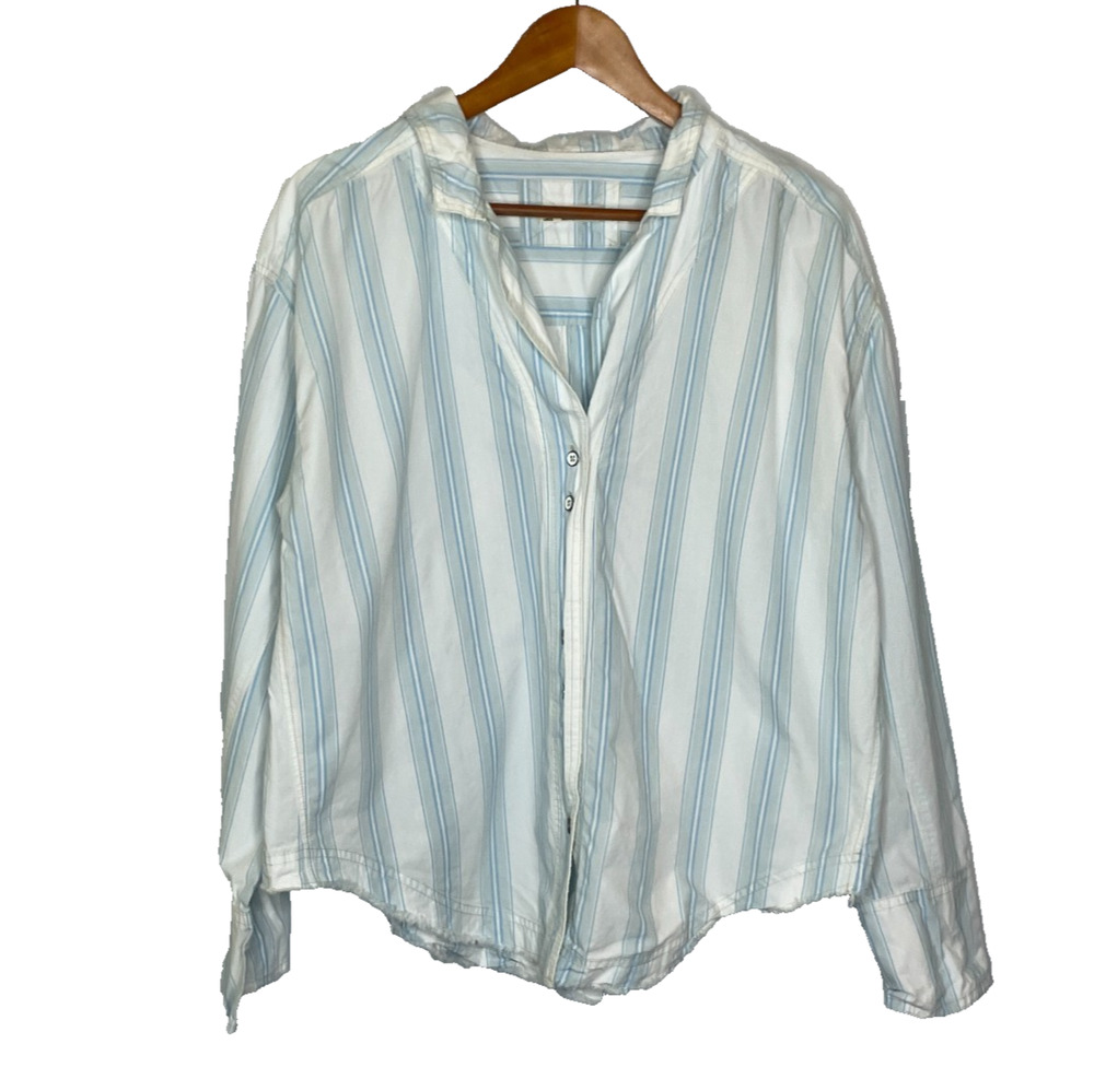 Women's Large We the Free Kelia Stripe Blue Trapeze Button Down Shirt